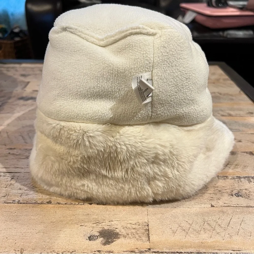 Nine West Faux Fur Ivory Clochet Bucket Hat Lined Winter Hat OS